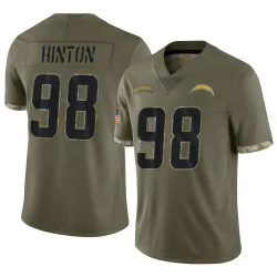 Men's Christopher Hinton Los Angeles Chargers No.98 Limited 2022 Salute To Service Jersey - Olive