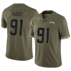 Men's Da'Shawn Hand Los Angeles Chargers No.91 Limited 2022 Salute To Service Jersey - Olive