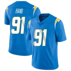 Men's Da'Shawn Hand Los Angeles Chargers No.91 Limited Powder Vapor Untouchable Alternate Jersey - Blue