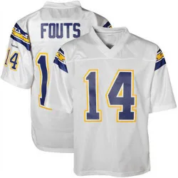 Men's Dan Fouts Los Angeles Chargers No.14 Authentic Mitchell And Ness With 50TH Anniversary Patch Throwback Jersey - White