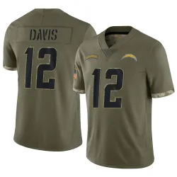 Men's Derius Davis Los Angeles Chargers No.12 Limited 2022 Salute To Service Jersey - Olive