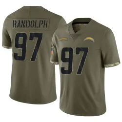 Men's Garmon Randolph Los Angeles Chargers No.97 Limited 2022 Salute To Service Jersey - Olive