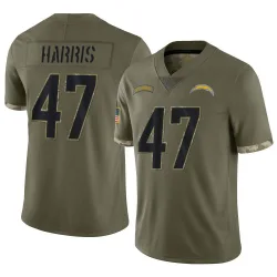Men's Josh Harris Los Angeles Chargers No.47 Limited 2022 Salute To Service Jersey - Olive