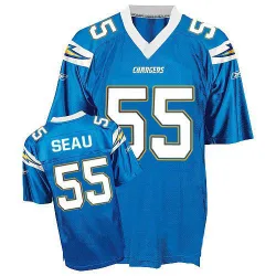 Men's Junior Seau Los Angeles Chargers No.55 Authentic Mitchell And Ness Throwback Jersey - Light Blue