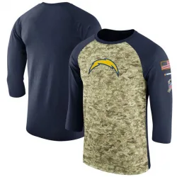 Men's Los Angeles Chargers No. Legend Salute to Service 2017 Sideline Performance Three-Quarter Sleeve T-Shirt - Camo/Navy