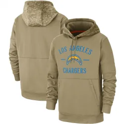 Men's Los Angeles Chargers No. Tan 2019 Salute to Service Sideline Therma Pullover Hoodie