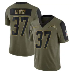 Men's Luke Grimm Los Angeles Chargers No.37 Limited 2021 Salute To Service Jersey - Olive