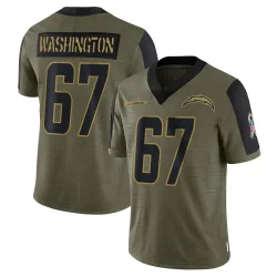 Men's Savion Washington Los Angeles Chargers No.67 Limited 2021 Salute To Service Jersey - Olive