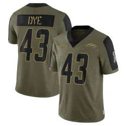Men's Troy Dye Los Angeles Chargers No.43 Limited 2021 Salute To Service Jersey - Olive