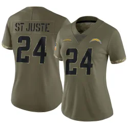 Women's Benjamin St-Juste Los Angeles Chargers No.24 Limited 2022 Salute To Service Jersey - Olive