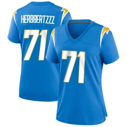 Women's Branson Taylor Los Angeles Chargers No.71 Game Powder Alternate Jersey - Blue