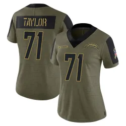 Women's Branson Taylor Los Angeles Chargers No.71 Limited 2021 Salute To Service Jersey - Olive