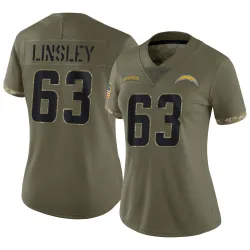 Women's Corey Linsley Los Angeles Chargers No.63 Limited 2022 Salute To Service Jersey - Olive