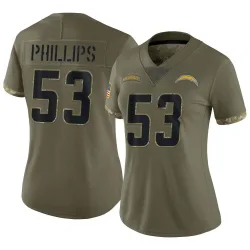 Women's Del'Shawn Phillips Los Angeles Chargers No.53 Limited 2022 Salute To Service Jersey - Olive