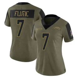 Women's Doug Flutie Los Angeles Chargers No.7 Limited 2021 Salute To Service Jersey - Olive