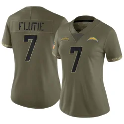 Women's Doug Flutie Los Angeles Chargers No.7 Limited 2022 Salute To Service Jersey - Olive