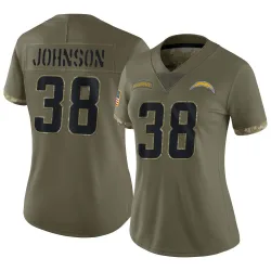 Women's Emany Johnson Los Angeles Chargers No.38 Limited 2022 Salute To Service Jersey - Olive