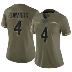 Women's Gus Edwards Los Angeles Chargers No.4 Limited 2022 Salute To Service Jersey - Olive