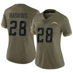 Women's Hassan Haskins Los Angeles Chargers No.28 Limited 2022 Salute To Service Jersey - Olive