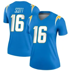 Women's JK Scott Los Angeles Chargers No.16 Legend Powder Jersey - Blue