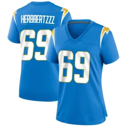 Women's Josh Fuga Los Angeles Chargers No.69 Game Powder Alternate Jersey - Blue