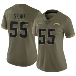 Women's Junior Seau Los Angeles Chargers No.55 Limited 2022 Salute To Service Jersey - Olive