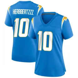 Women's Justin Herbert Los Angeles Chargers No.10 Game Powder Alternate Jersey - Blue