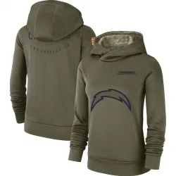 Women's Los Angeles Chargers No. 2018 Salute to Service Team Logo Performance Pullover Hoodie - Olive