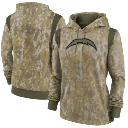 Women's Los Angeles Chargers No. 2021 Salute to Service Therma Performance Pullover Hoodie - Olive