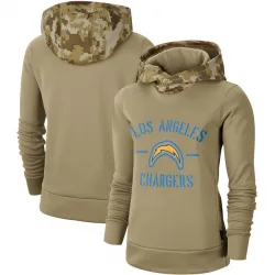 Women's Los Angeles Chargers No. Khaki 2019 Salute to Service Therma Pullover Hoodie