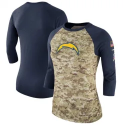 Women's Los Angeles Chargers No. Legend Salute to Service 2017 Three-Quarter Raglan Sleeve T-Shirt - Camo/Navy