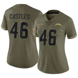 Women's McCallan Castles Los Angeles Chargers No.46 Limited 2022 Salute To Service Jersey - Olive