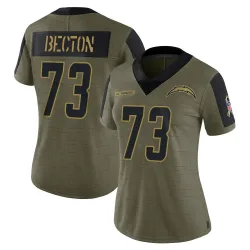 Women's Mekhi Becton Los Angeles Chargers No.73 Limited 2021 Salute To Service Jersey - Olive