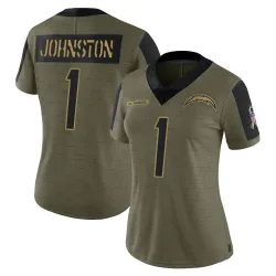 Women's Quentin Johnston Los Angeles Chargers No.1 Limited 2021 Salute To Service Jersey - Olive