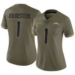 Women's Quentin Johnston Los Angeles Chargers No.1 Limited 2022 Salute To Service Jersey - Olive