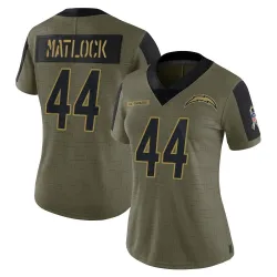 Women's Scott Matlock Los Angeles Chargers No.44 Limited 2021 Salute To Service Jersey - Olive