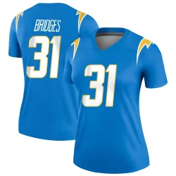 Women's Trikweze Bridges Los Angeles Chargers No.31 Legend Powder Jersey - Blue