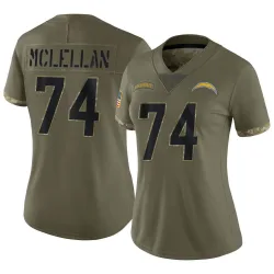 Women's Tyler McLellan Los Angeles Chargers No.74 Limited 2022 Salute To Service Jersey - Olive