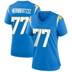 Women's Zion Johnson Los Angeles Chargers No.77 Game Powder Alternate Jersey - Blue