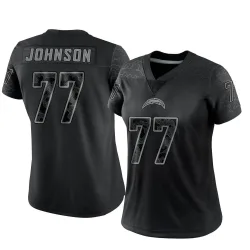 Women's Zion Johnson Los Angeles Chargers No.77 Limited Reflective Jersey - Black