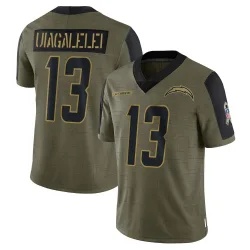 Youth DJ Uiagalelei Los Angeles Chargers No.13 Limited 2021 Salute To Service Jersey - Olive