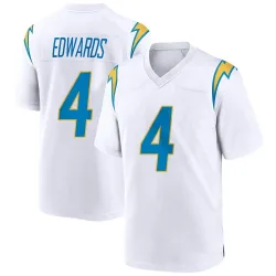 Youth Gus Edwards Los Angeles Chargers No.4 Game Jersey - White