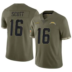 Youth JK Scott Los Angeles Chargers No.16 Limited 2022 Salute To Service Jersey - Olive