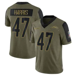 Youth Josh Harris Los Angeles Chargers No.47 Limited 2021 Salute To Service Jersey - Olive