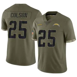 Youth Junior Colson Los Angeles Chargers No.25 Limited 2022 Salute To Service Jersey - Olive