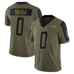 Youth Kana'i Mauga Los Angeles Chargers No.0 Limited 2021 Salute To Service Jersey - Olive