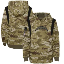 Youth Los Angeles Chargers No. 2021 Salute to Service Therma Performance Pullover Hoodie - Olive