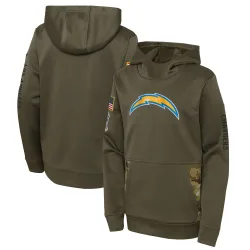 Youth Los Angeles Chargers No. 2022 Salute to Service Performance Pullover Hoodie - Olive