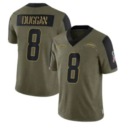 Youth Max Duggan Los Angeles Chargers No.8 Limited 2021 Salute To Service Jersey - Olive