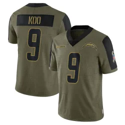 Youth Younghoe Koo Los Angeles Chargers No.9 Limited 2021 Salute To Service Jersey - Olive